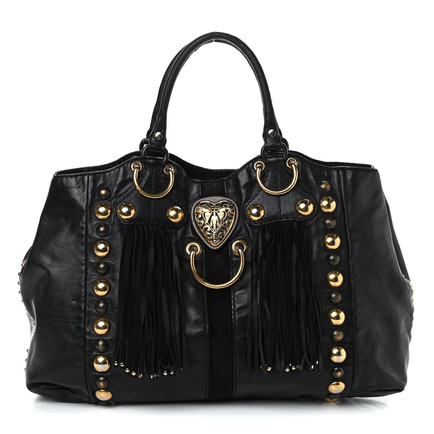 Calfskin Suede Fringe Large Babouska Tote Black
