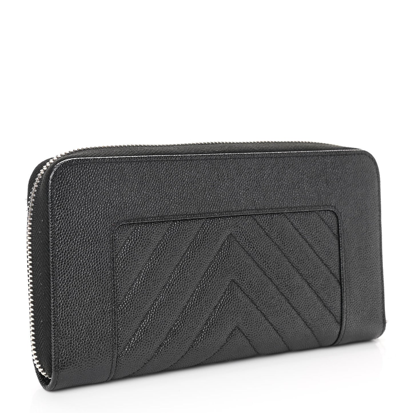 Caviar Chevron Quilted Mademoiselle Vintage Zip Around Wallet Dark Grey
