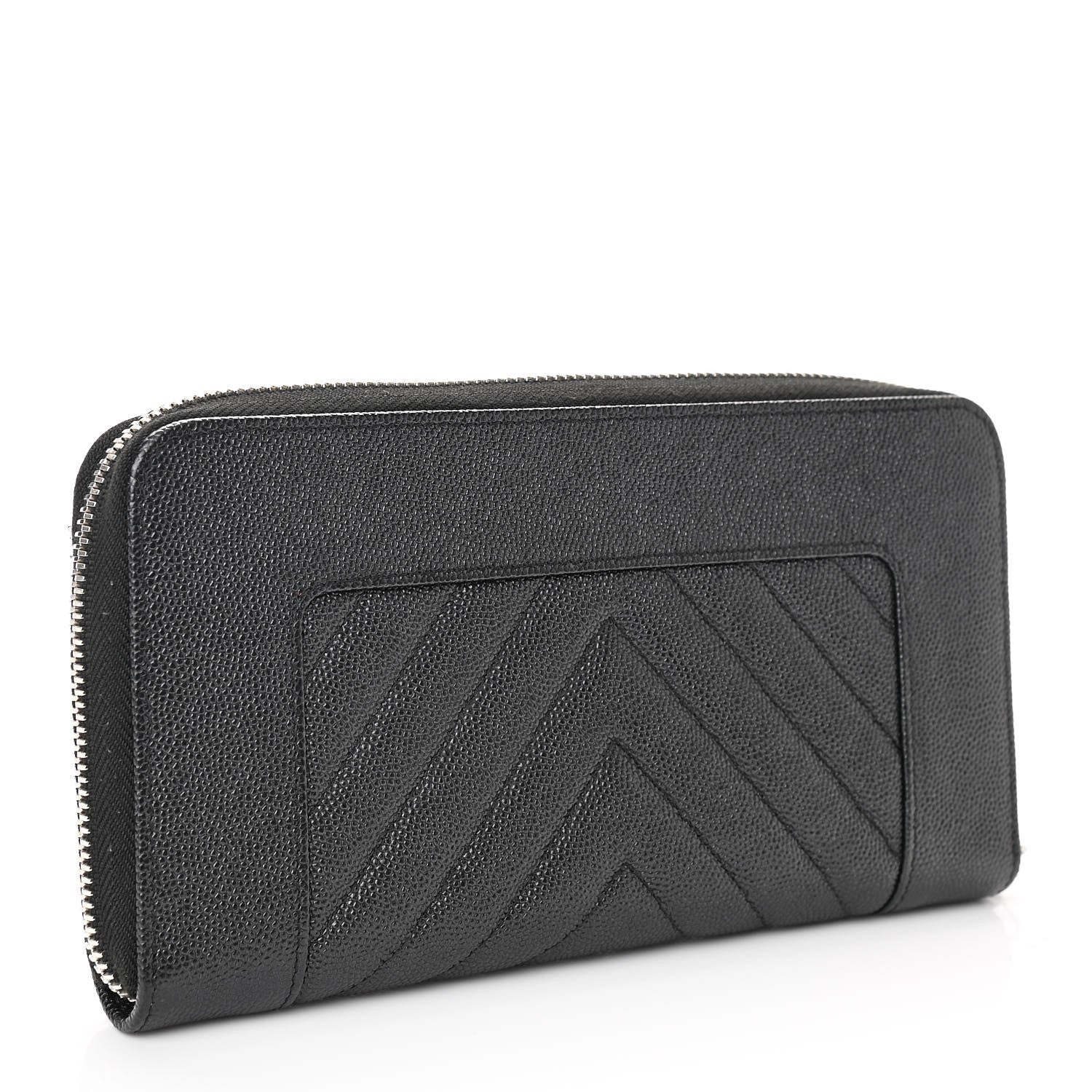 Chanel Caviar Chevron Quilted Mademoiselle Vintage Zip Around Wallet Dark Grey 3 of 8