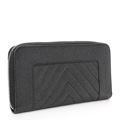 Chanel Caviar Chevron Quilted Mademoiselle Vintage Zip Around Wallet Dark Grey 3 of 8