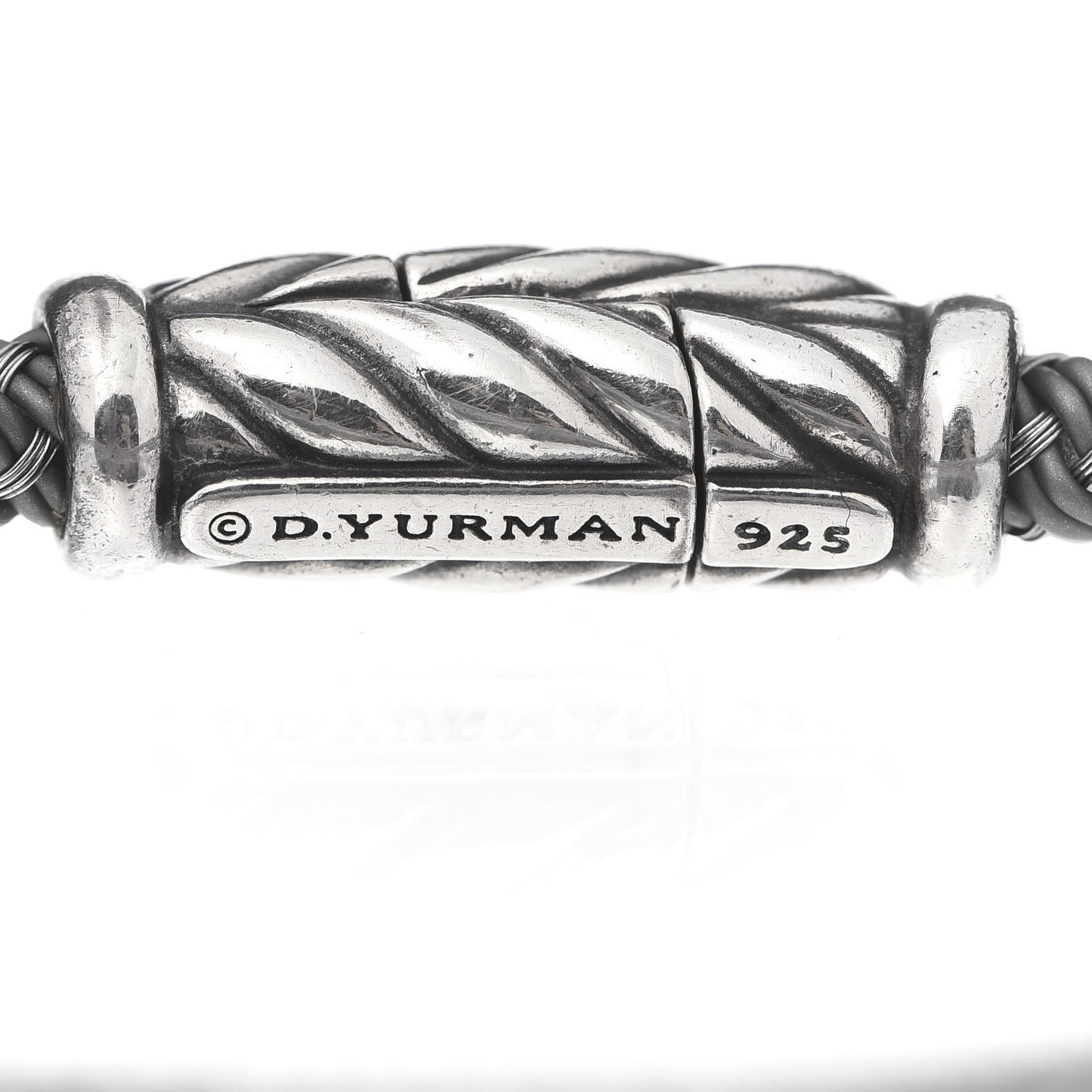 Sterling Silver Leather Chevron Woven Bracelet Gray