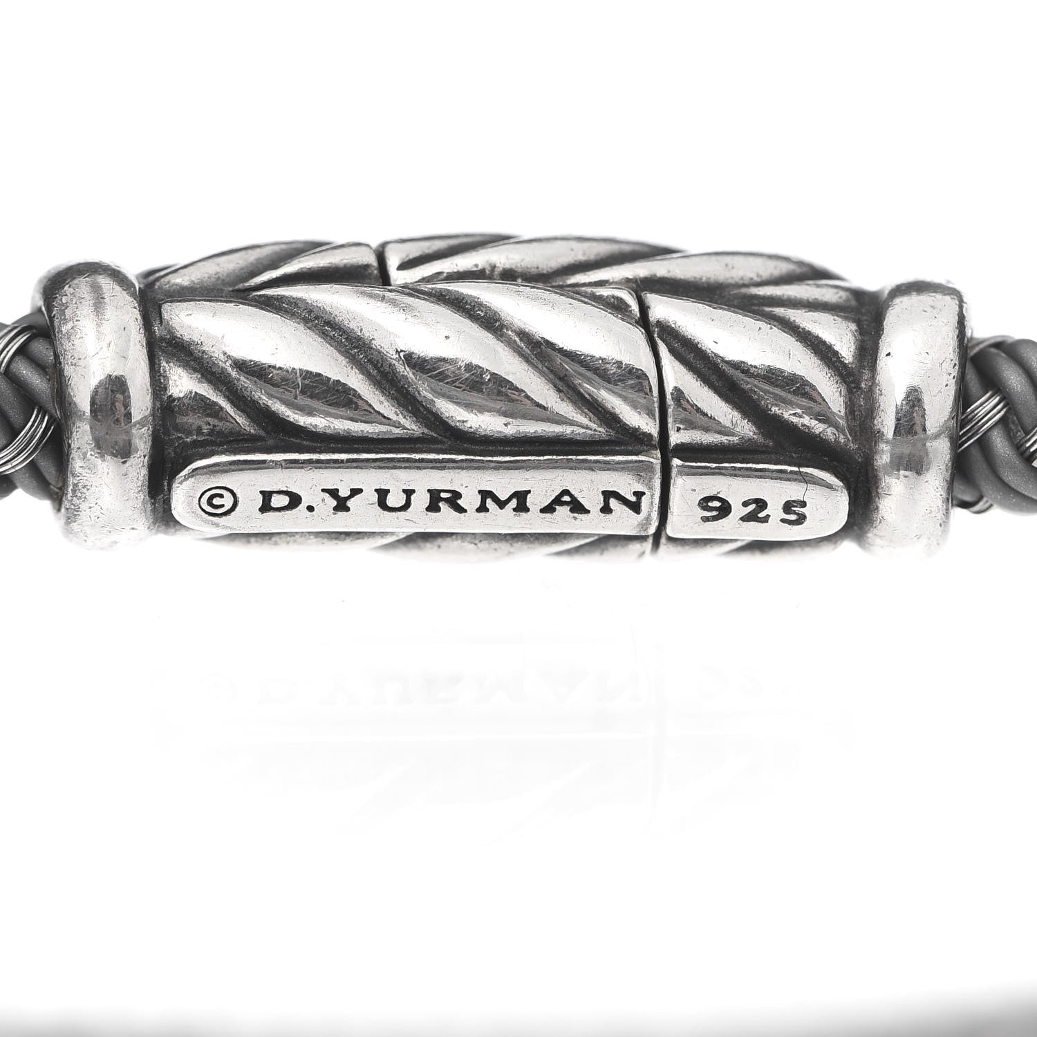 David Yurman Sterling Silver Leather Chevron Woven Bracelet Gray 4 of 5
