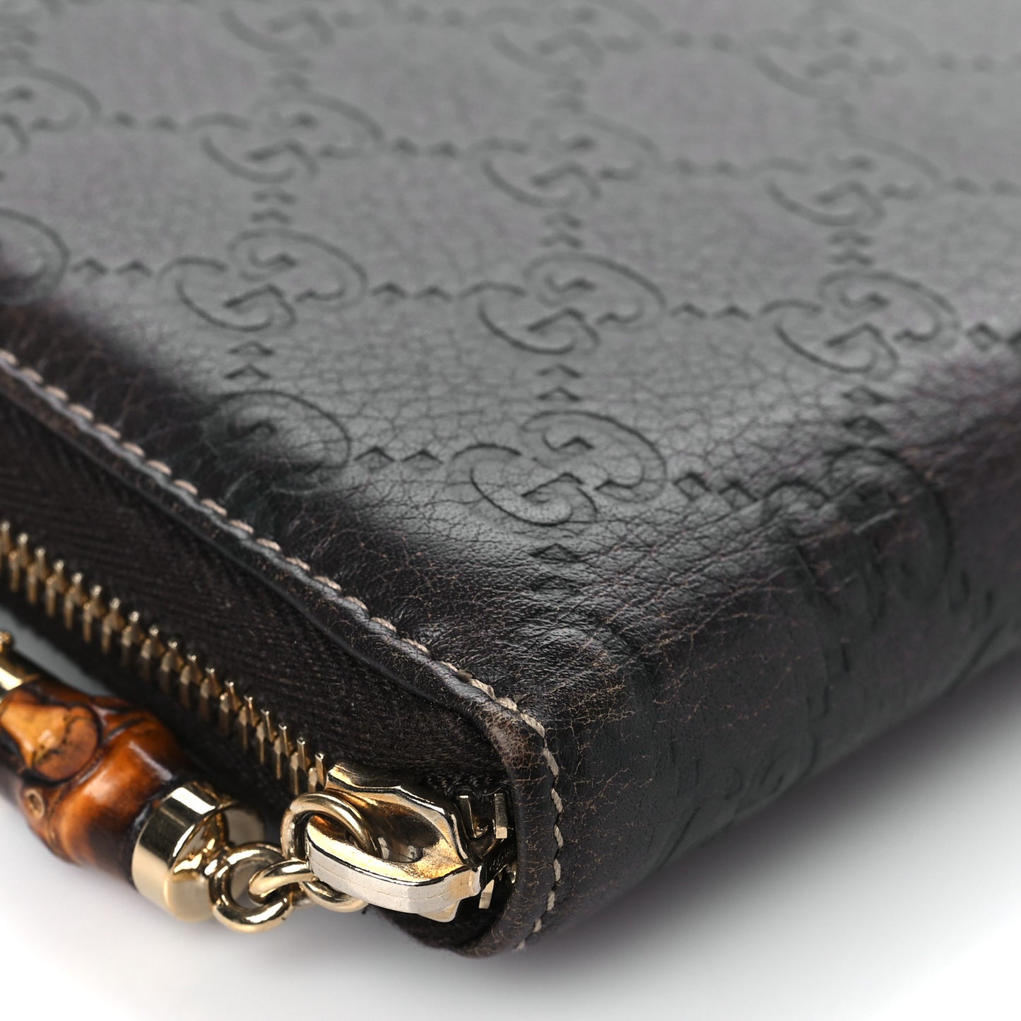 Guccissima Bamboo Tassel Zip Around Wallet Brown