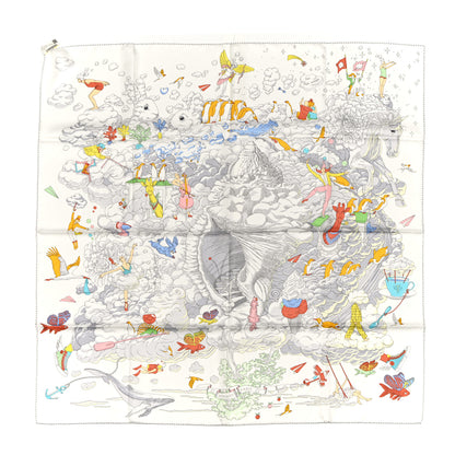 Hermes Silk Sur Mon Nuage Scarf 90 White Gris Perle Multicolore 1 of 5