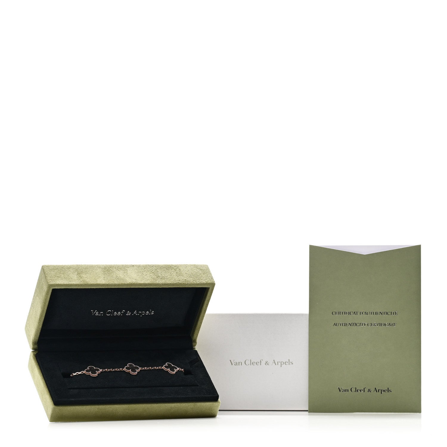 Van Cleef & Arpels 18K Rose Gold Silver Obsidian 5 Motifs Vintage Alhambra Bracelet 6 of 6