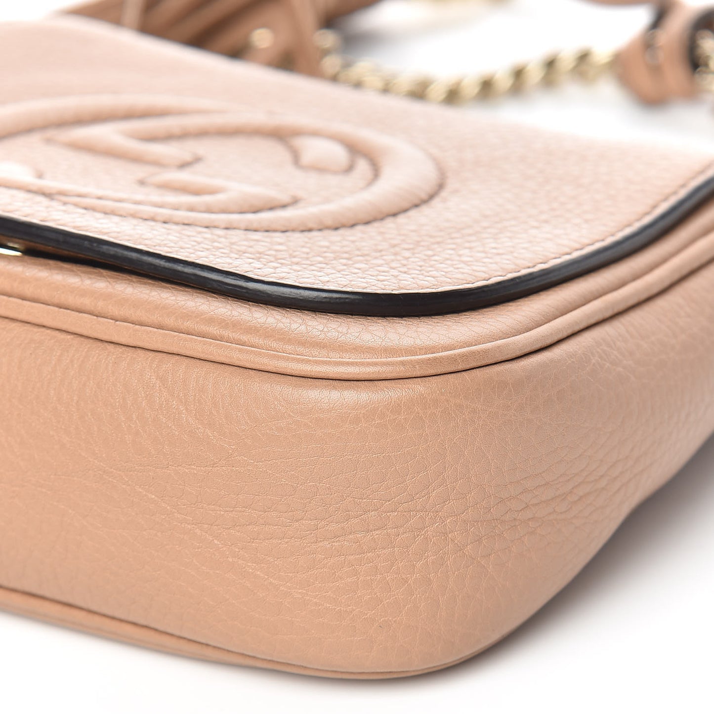 Pebbled Calfskin Small Soho Flap Crossbody Camelia