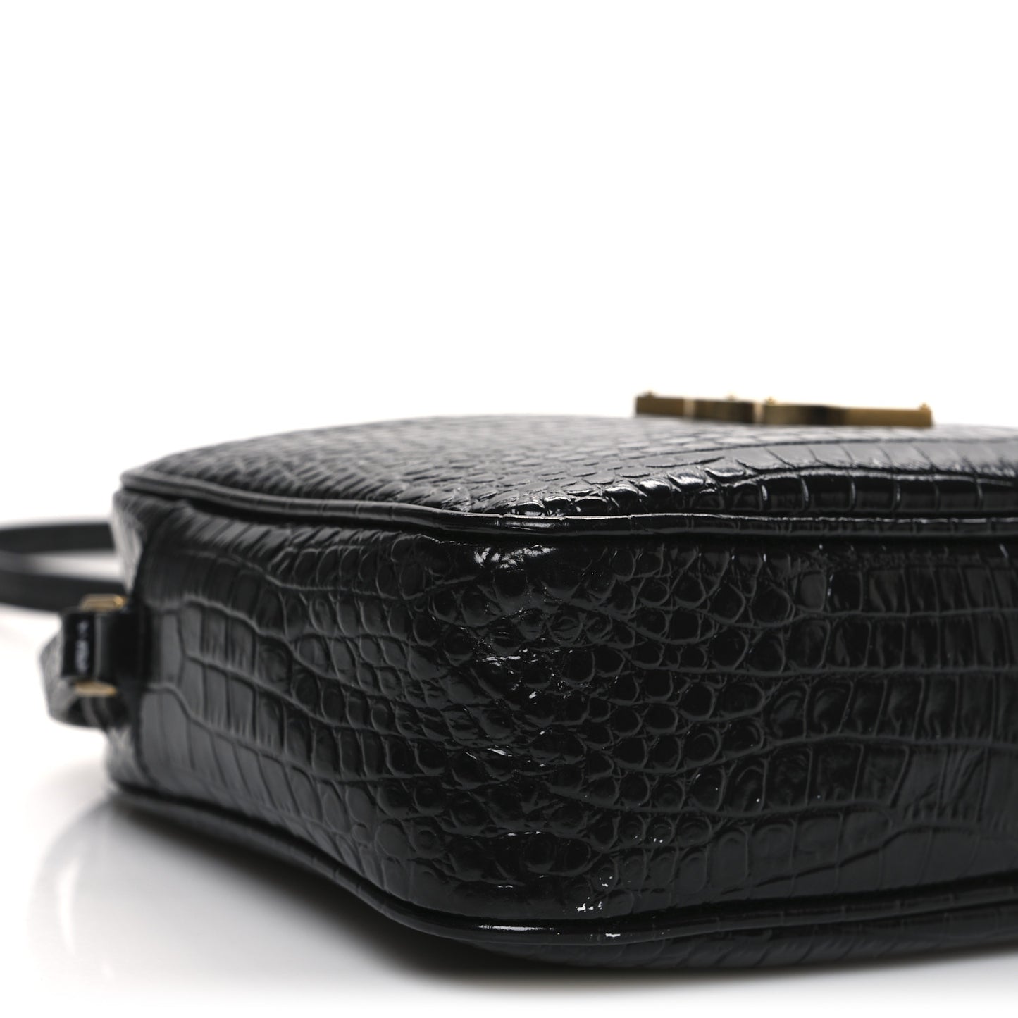 Patent Calfskin Crocodile Embossed Monogram Lou Camera Bag Black