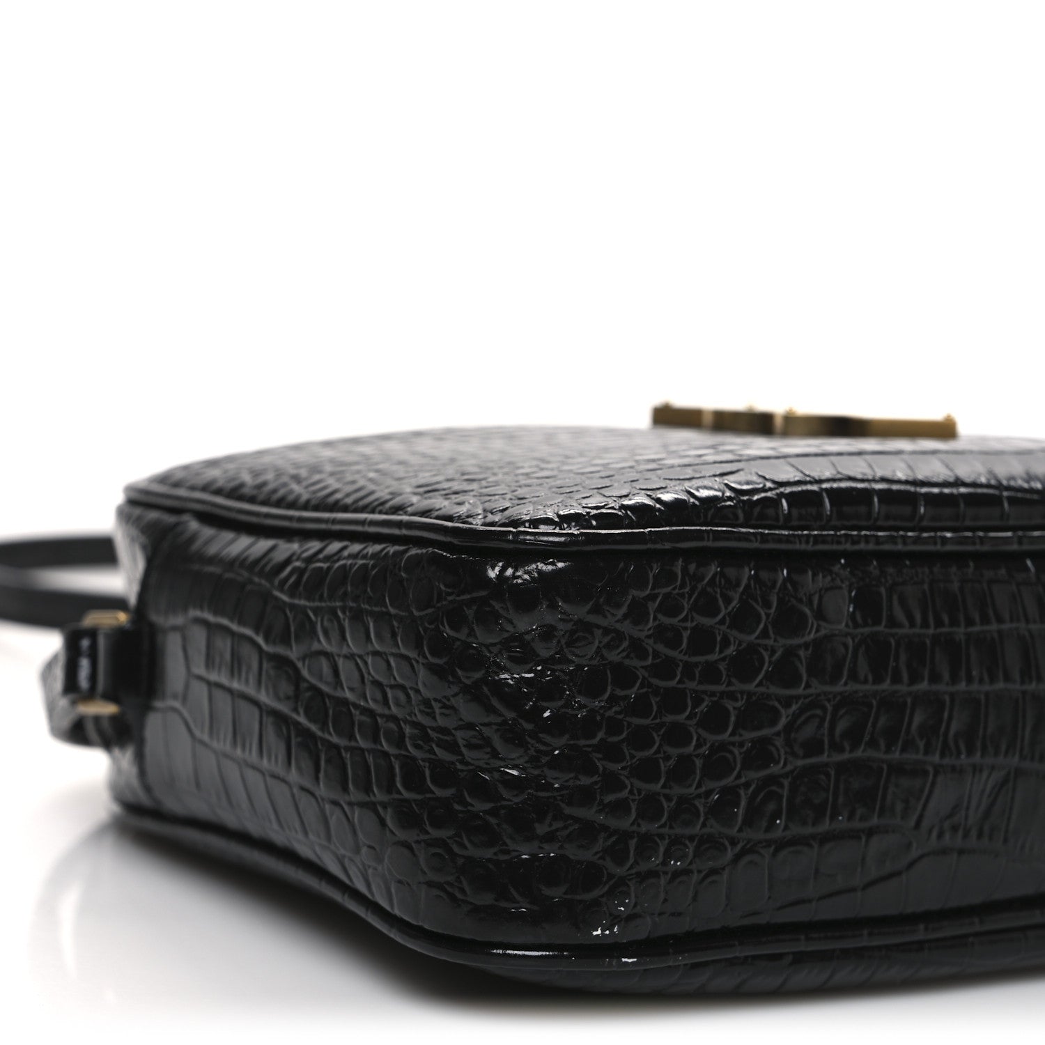 Saint Laurent Patent Calfskin Crocodile Embossed Monogram Lou Camera Bag Black 9 of 13
