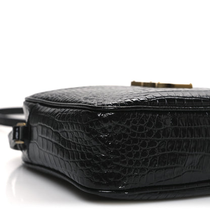 Saint Laurent Patent Calfskin Crocodile Embossed Monogram Lou Camera Bag Black 9 of 13