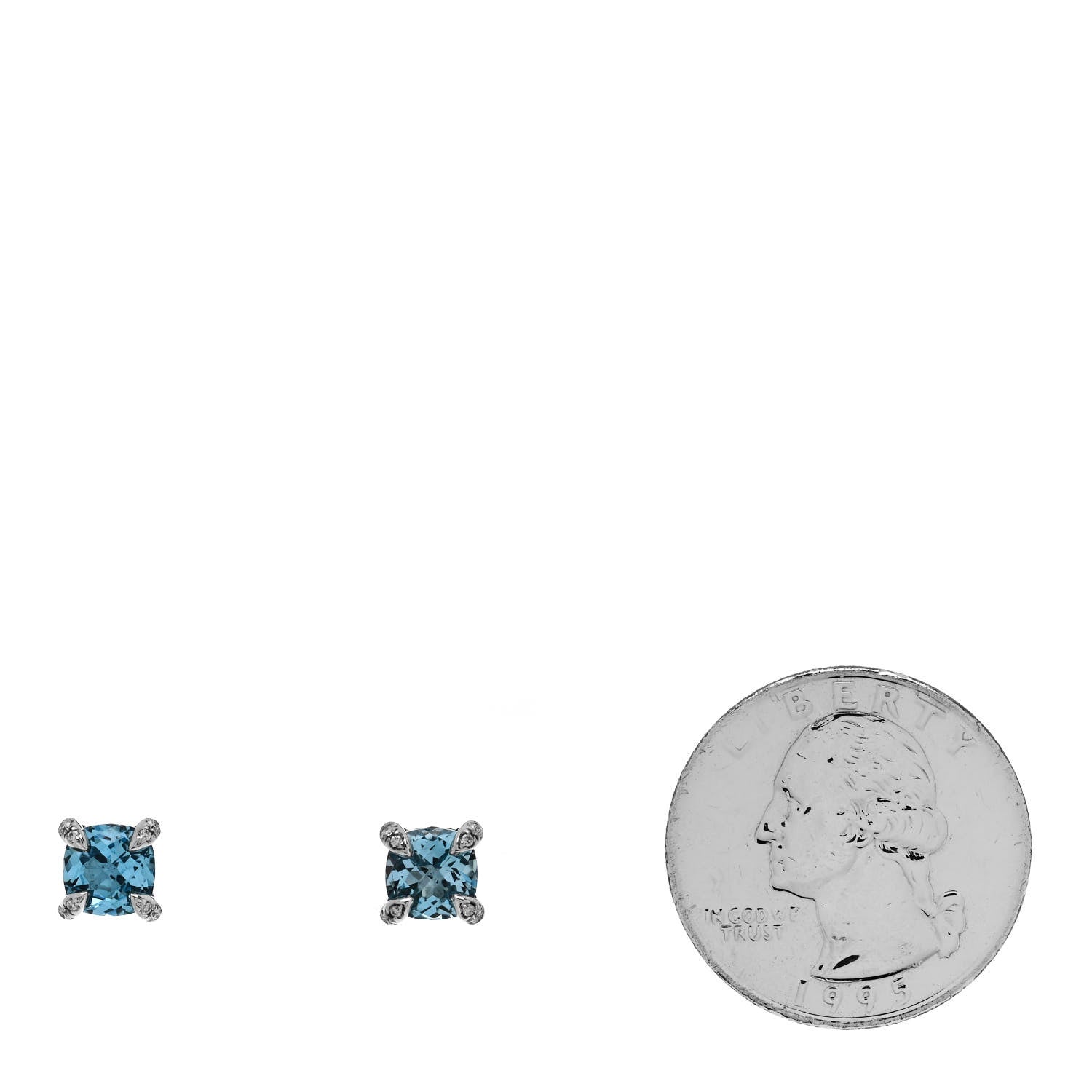 David Yurman Sterling Silver Diamond Blue Topaz 6mm Chatelaine Earrings 2 of 4