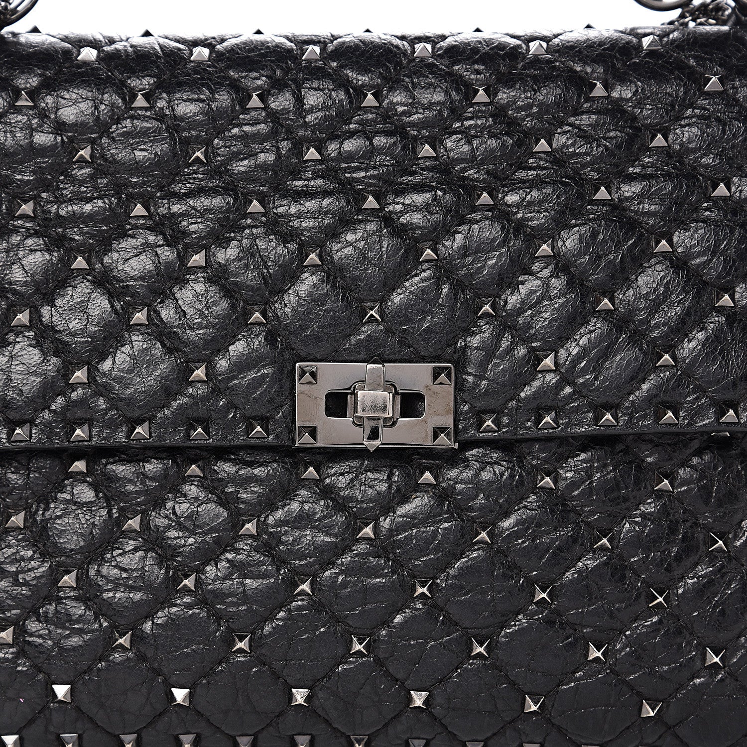 Valentino Garavani Craquele Nappa Large Rockstud Spike Shoulder Bag Black 12 of 12