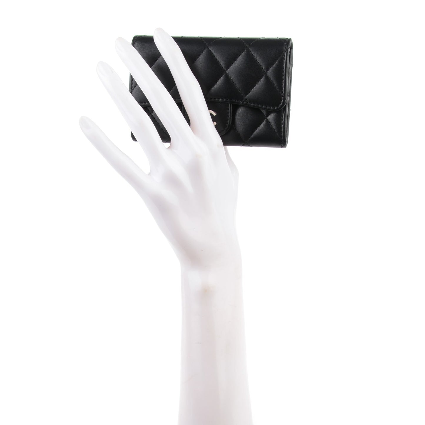 Lambskin Quilted Flap Card Holder Black