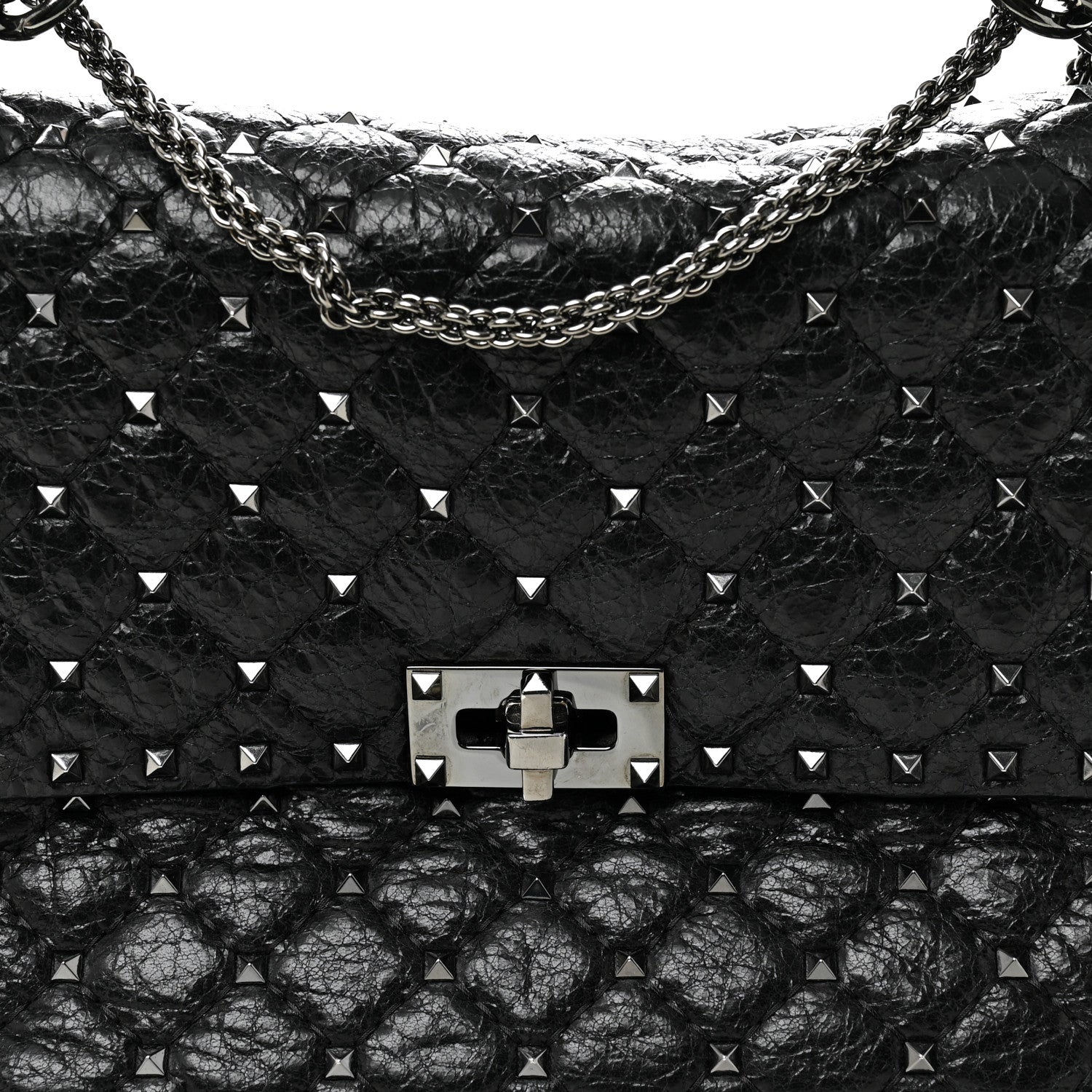 Valentino Garavani Craquele Nappa Large Rockstud Spike Shoulder Bag Black 7 of 9