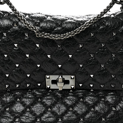 Valentino Garavani Craquele Nappa Large Rockstud Spike Shoulder Bag Black 7 of 9
