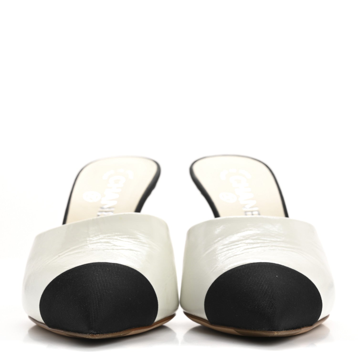 Chanel Patent Lambskin Grosgrain Cap Toe Pearl Mule 36.5 Ecru Black 3 of 14
