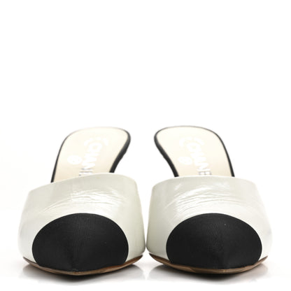 Chanel Patent Lambskin Grosgrain Cap Toe Pearl Mule 36.5 Ecru Black 3 of 14