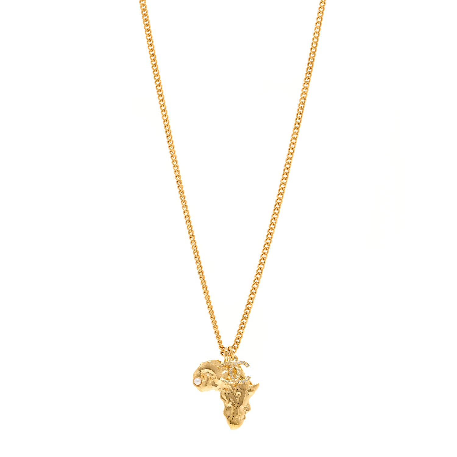 Chanel Metal Pearl Crystal CC Dakar Pendant Necklace Gold White 1 of 5