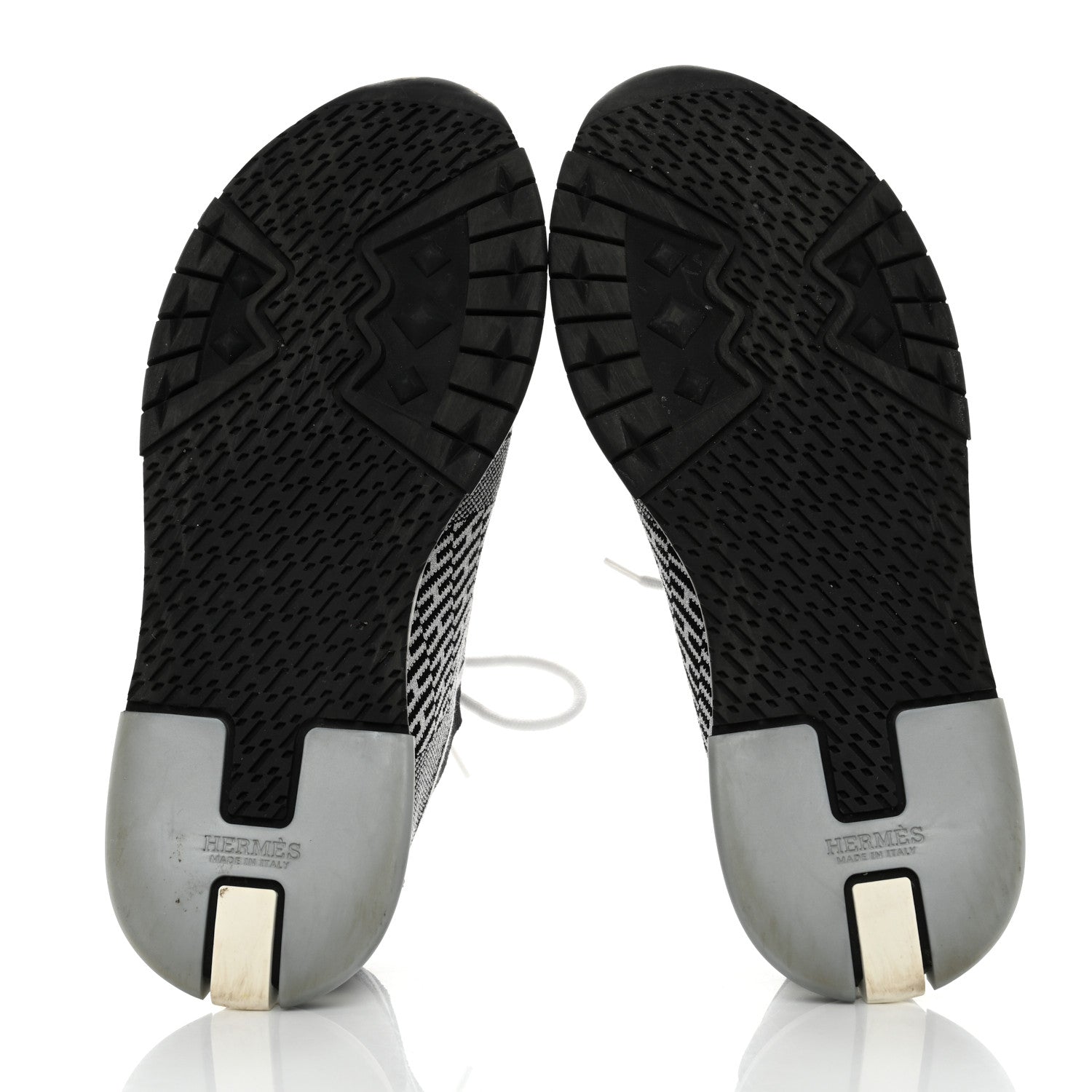 Hermes Knit Calfskin Suede Goatskin Bi-Color Womens Addict Sneakers 37.5 Black White 5 of 7