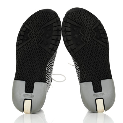 Hermes Knit Calfskin Suede Goatskin Bi-Color Womens Addict Sneakers 37.5 Black White 5 of 7