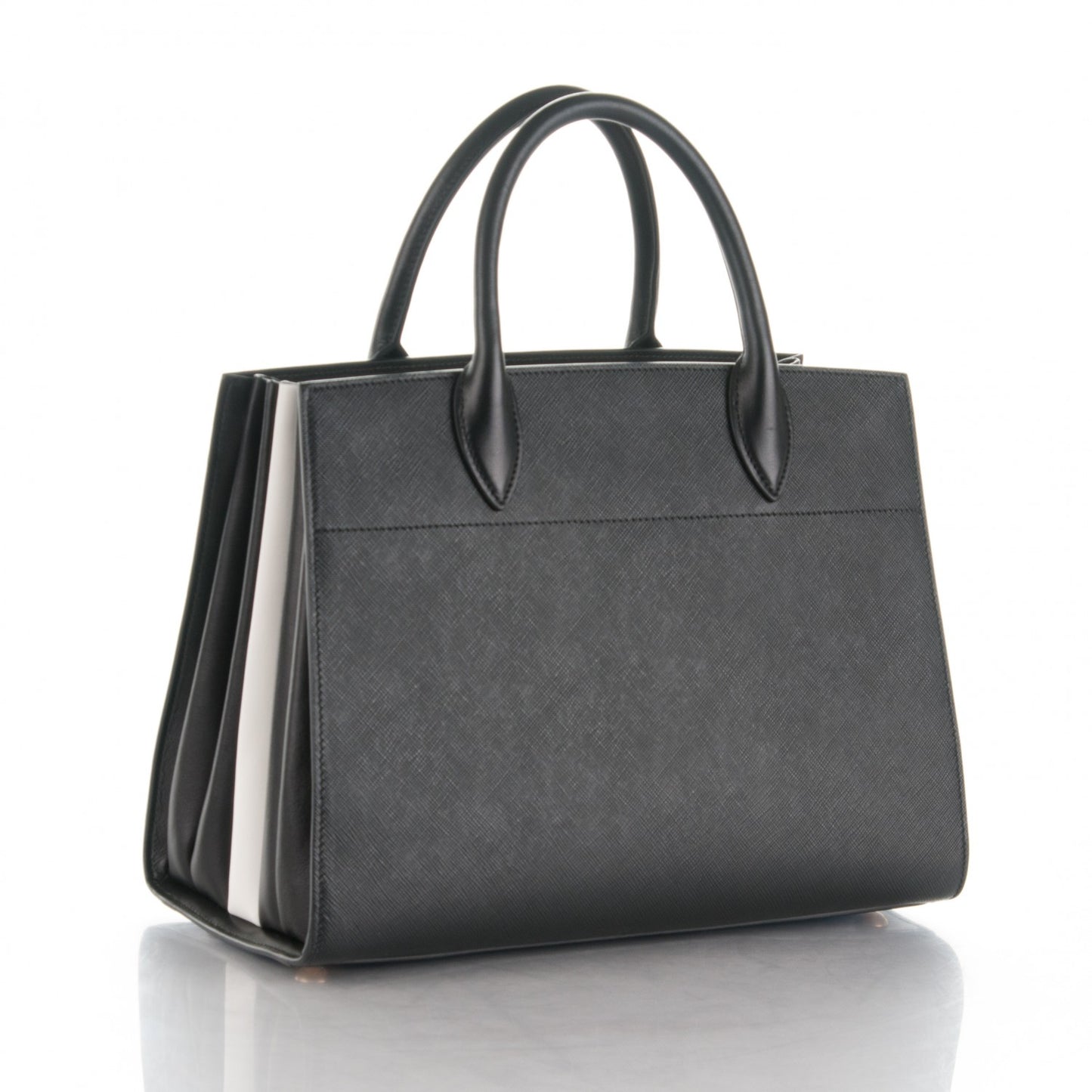 Saffiano City Calfskin Medium Bibliothèque Top Handle Nero Black Bianco