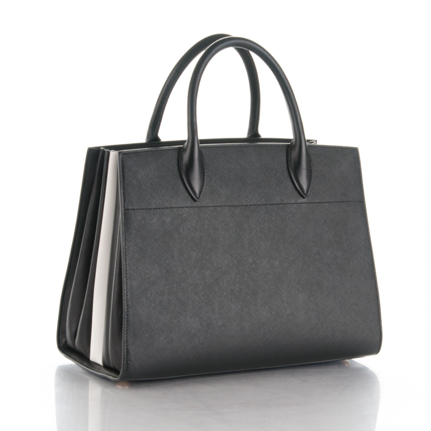 Prada Saffiano City Calfskin Medium Bibliothèque Top Handle Nero Black Bianco 3 of 8