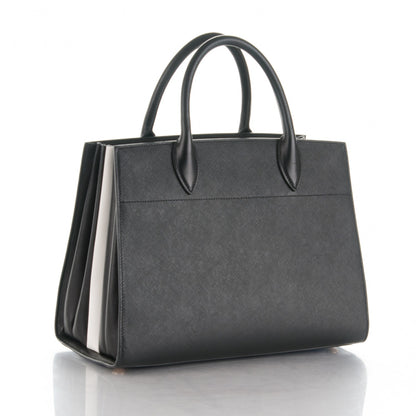Prada Saffiano City Calfskin Medium Bibliothèque Top Handle Nero Black Bianco 3 of 8