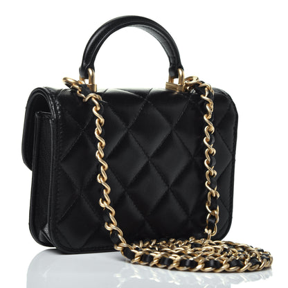 Chanel Lambskin Quilted Top Handle Flap Coin Purse With Chain Black 4 of 10