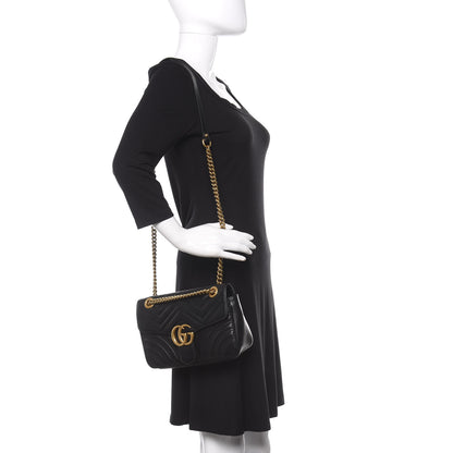 Gucci Calfskin Matelasse Small GG Marmont Shoulder Bag Black 3 of 9