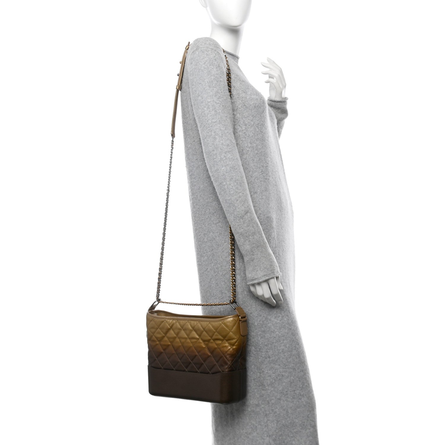 Chanel Metallic Goatskin Quilted Medium Gabrielle Hobo Dark Gold Bronze 2 of 10