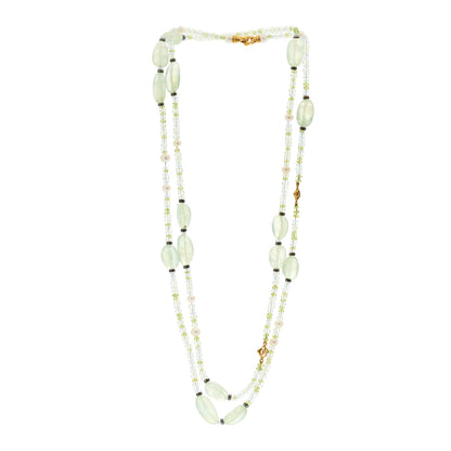 David Yurman 18K Yellow Gold Prehnite Pearl Aquamrine Peridot Tweejoux Necklace 50" 2 of 4