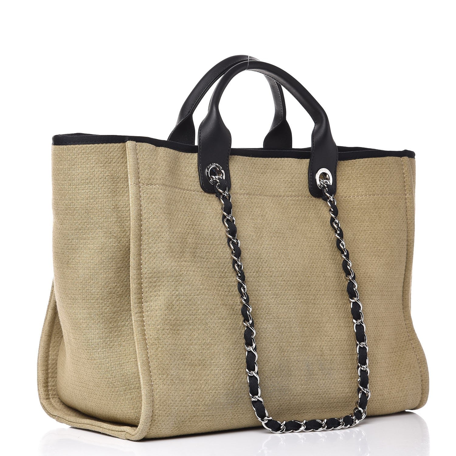 Chanel Canvas Large Deauville Tote Beige Black 4 of 8