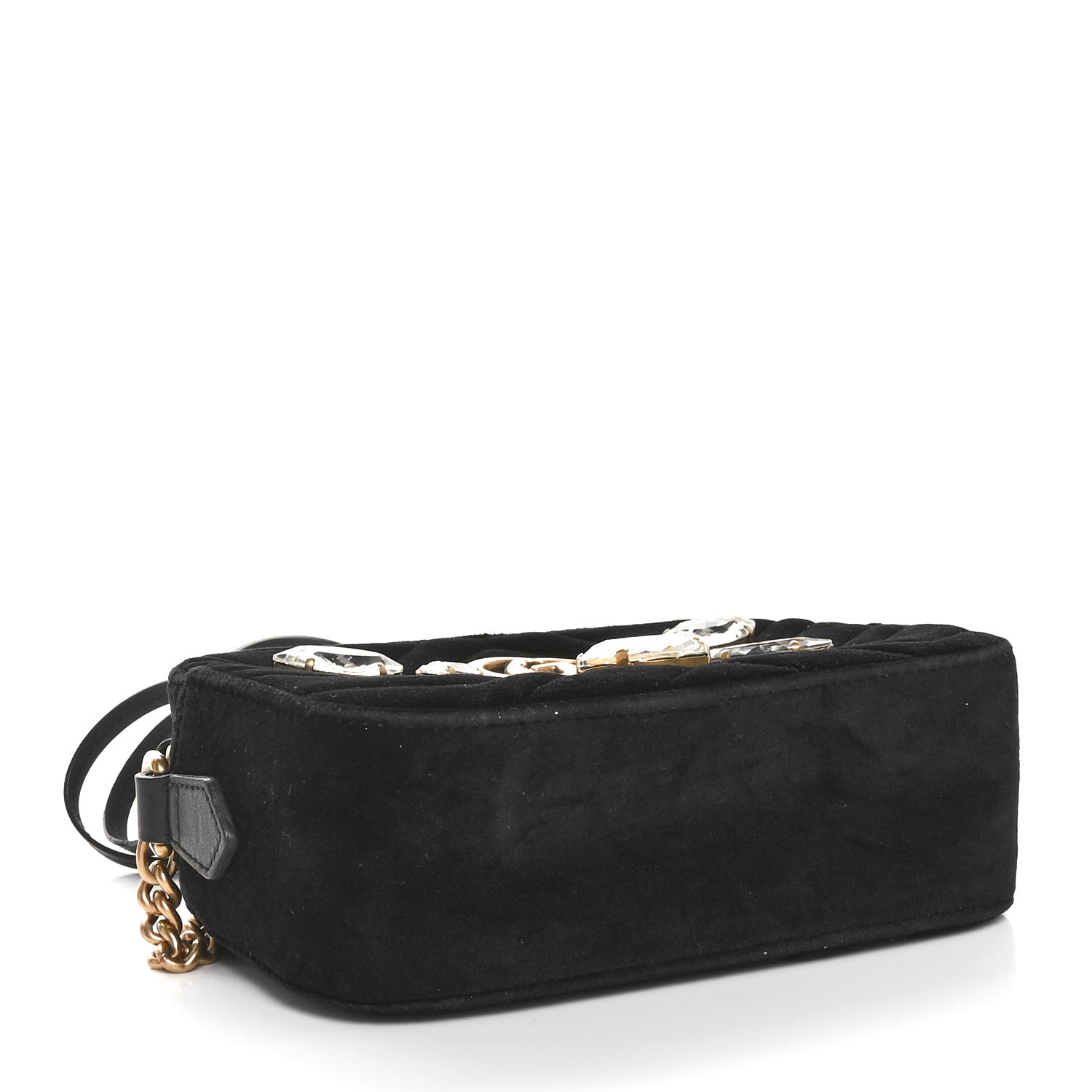 Gucci Velvet Matelasse Marquise Crystals Mini GG Marmont Chain Shoulder Bag Black 4 of 10