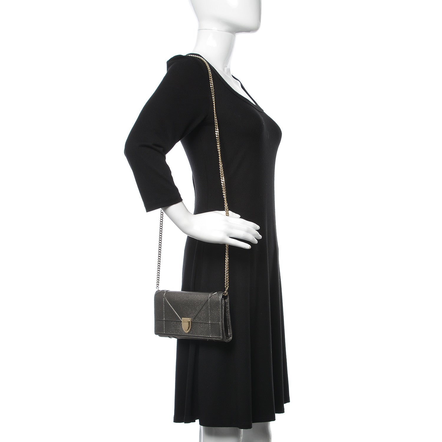 Christian Dior Metallic Grained Calfskin Diorama Croisiere Chain Wallet Gunmetal Grey 2 of 10