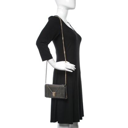 Christian Dior Metallic Grained Calfskin Diorama Croisiere Chain Wallet Gunmetal Grey 2 of 10