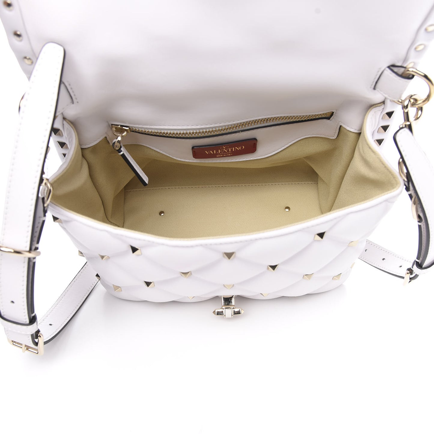 Lambskin VLTN Print Candystud Top Handle Bag Optic White Black