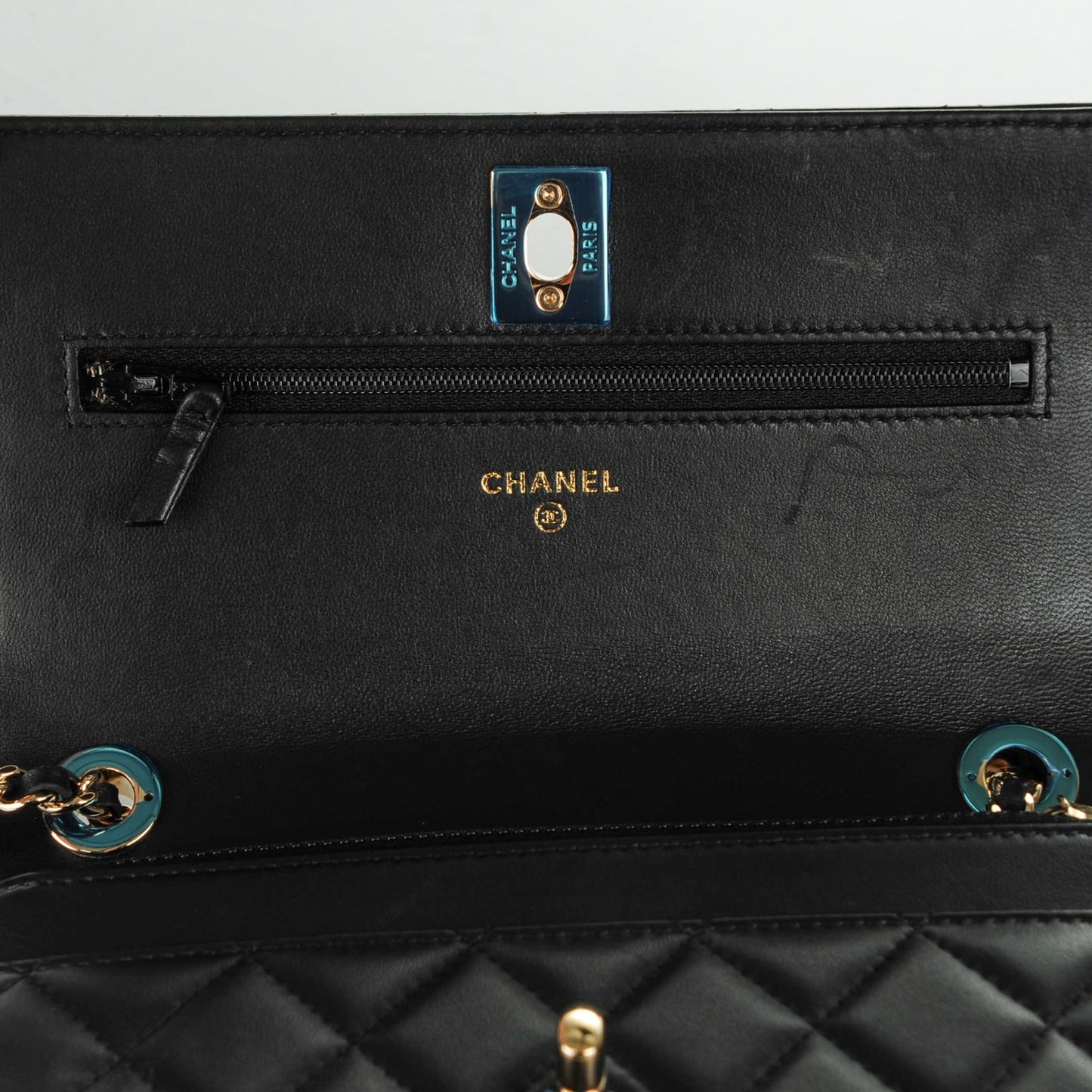 Lambskin Quilted Trendy CC Wallet On Chain WOC Black