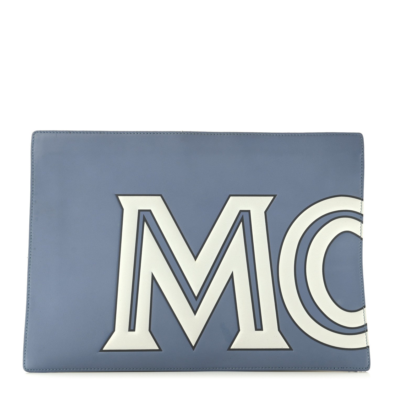 MCM Calfskin Contrast Logo Large Zip Pouch Stone Wash 1 of 12