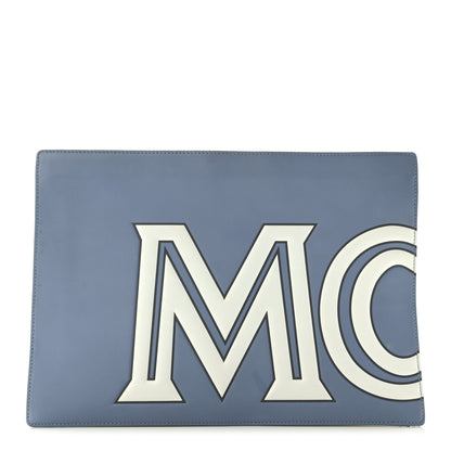 MCM Calfskin Contrast Logo Large Zip Pouch Stone Wash 1 of 12