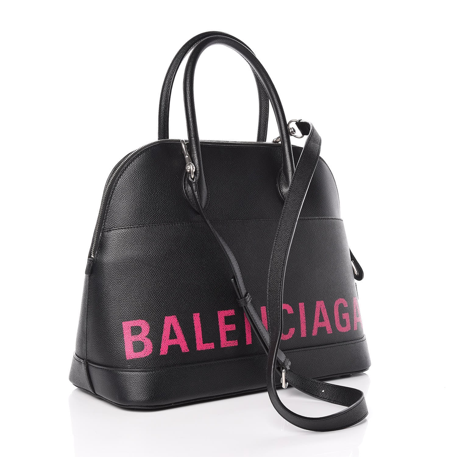 Balenciaga Signature Grained Calfskin Logo M Ville Top Handle Bag Black Rose Shocking 3 of 15