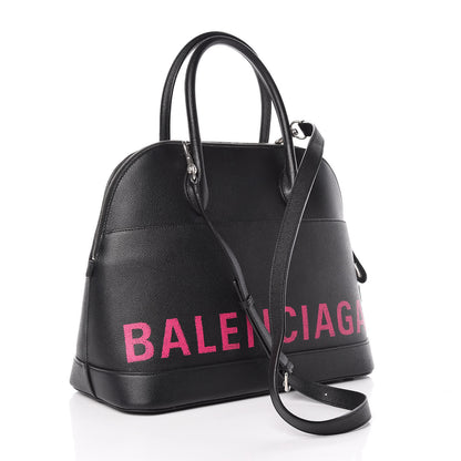 Balenciaga Signature Grained Calfskin Logo M Ville Top Handle Bag Black Rose Shocking 3 of 15