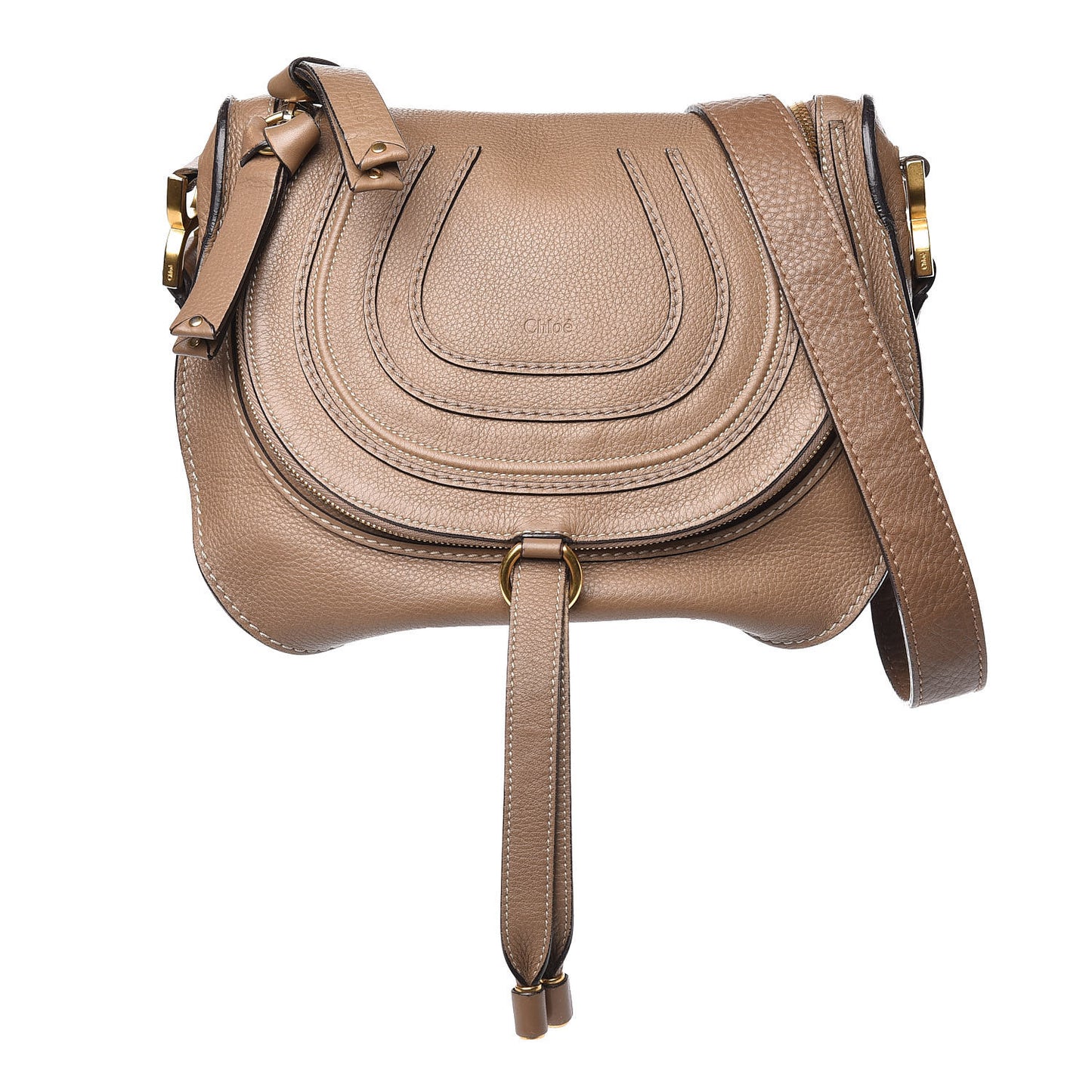 Calfskin Medium Marcie Round Zip Crossbody Bag Nut
