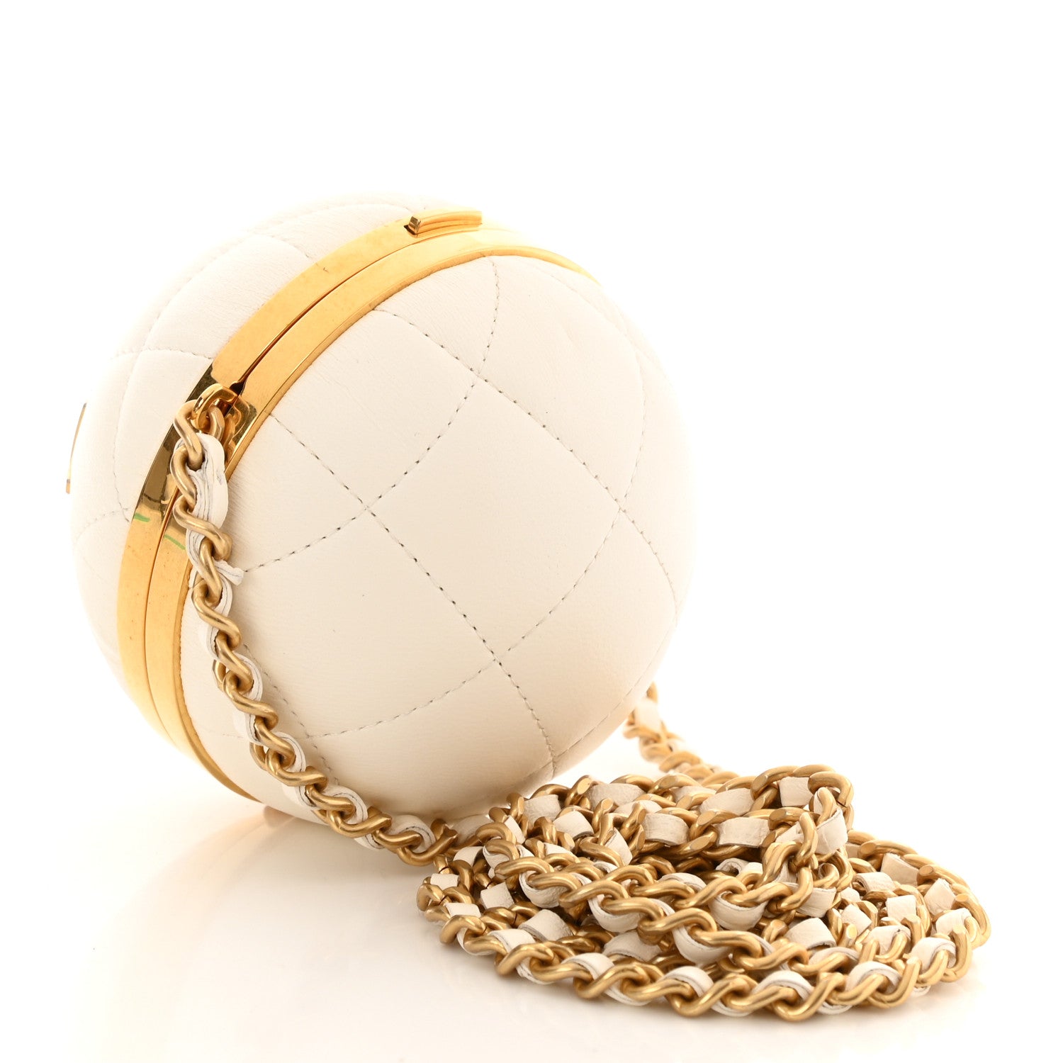 Chanel Lambskin Quilted Sphere Minaudiere Chain Clutch White 2 of 10