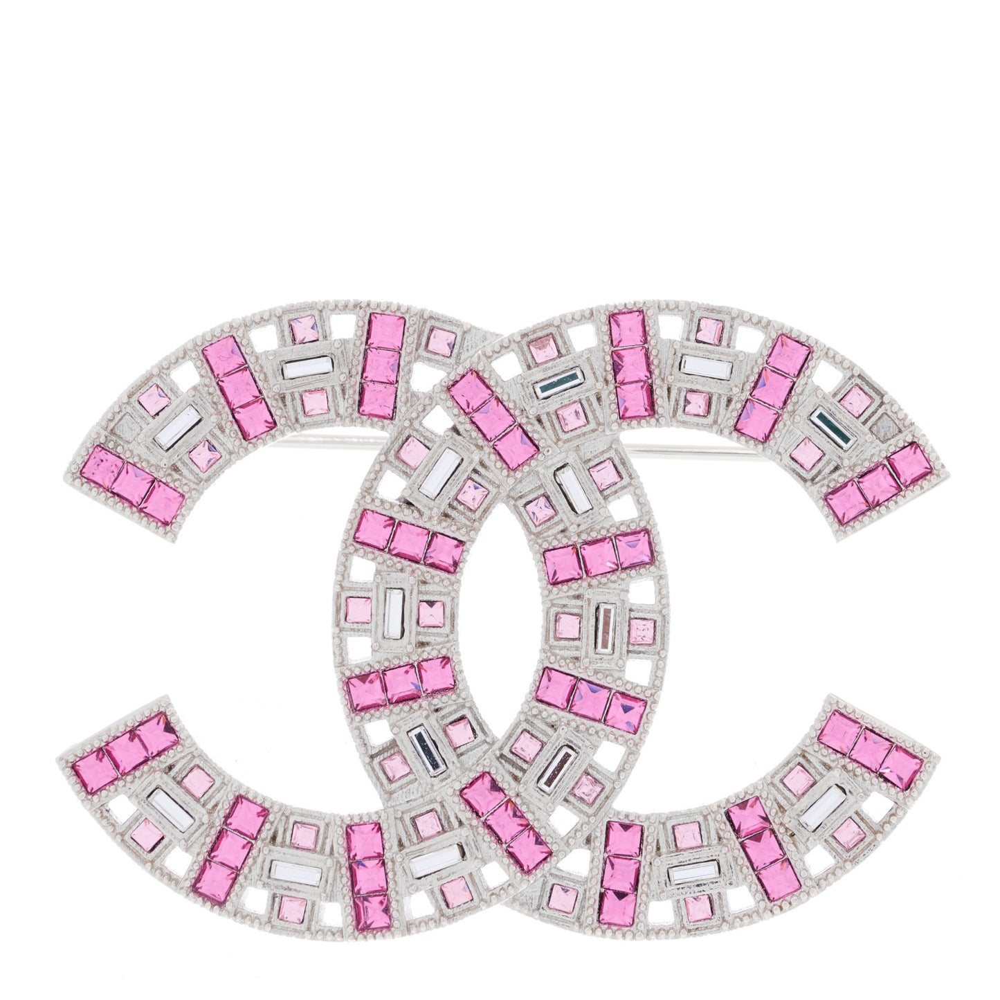 Baguette Crystal CC Brooch Silver Pink