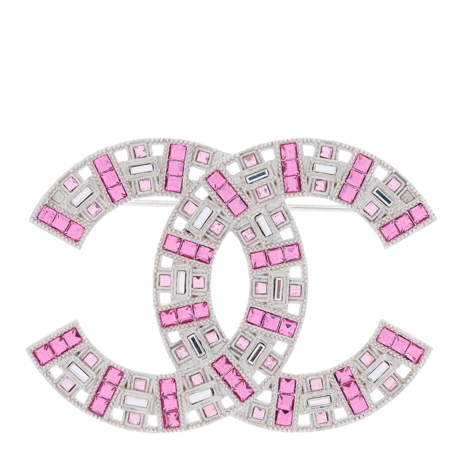 Chanel Baguette Crystal CC Brooch Silver Pink 1 of 4