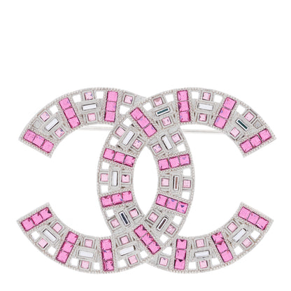 Chanel Baguette Crystal CC Brooch Silver Pink 1 of 4