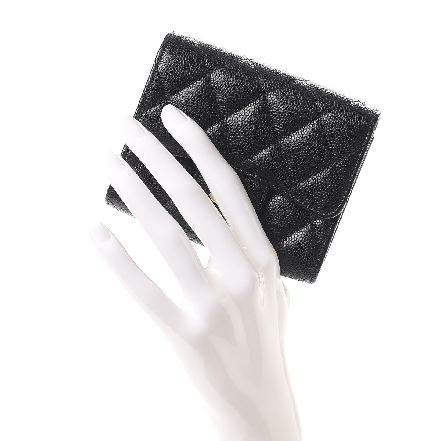 Caviar Quilted Compact Flap Wallet Black