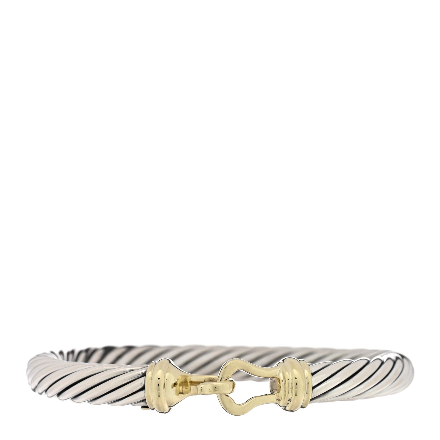 Sterling Silver 14K Yellow Gold 7mm Cable Classic Buckle Bracelet