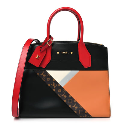 Louis Vuitton Calfskin Monogram Tape City Steamer MM Rouge Navy 1 of 8