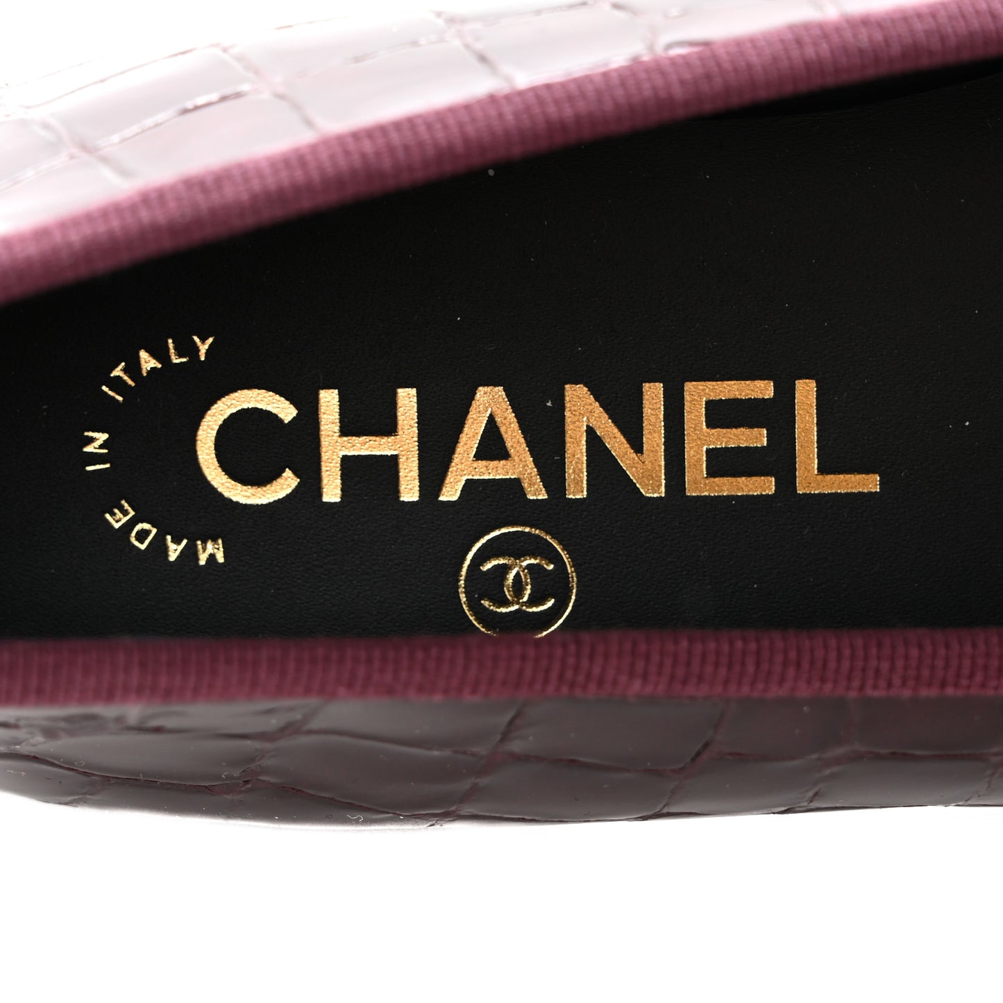 Patent Calfskin Crocodile Embossed Ballerina Flats 37 Dark Burgundy Black