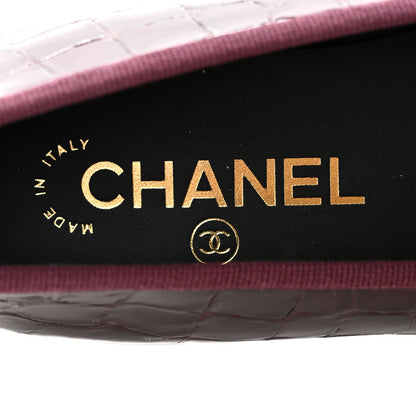 Chanel Patent Calfskin Crocodile Embossed Ballerina Flats 37 Dark Burgundy Black 7 of 10